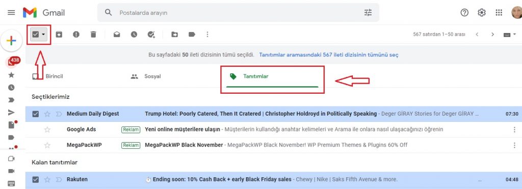 Gmail E-Postalar Nasıl Silinir